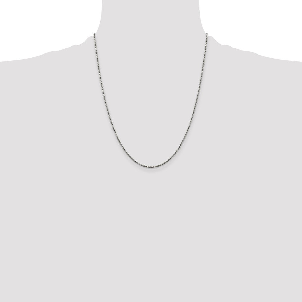 Sterling Silver Rhodium-plated 1.5mm Diamond-cut Rope Chain
