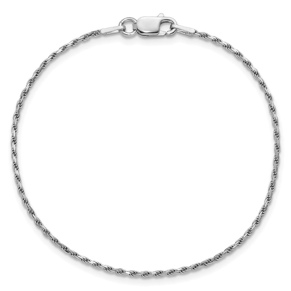 Sterling Silver Rhodium-plated 1.5mm Diamond-cut Rope Chain Anklet