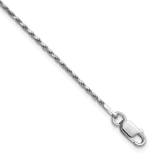 Sterling Silver Rhodium-plated 1.5mm Diamond-cut Rope Chain Anklet
