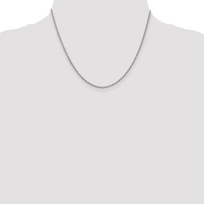 Sterling Silver Rhodium-plated 1.7mm Diamond-cut Rope Chain w/2in ext.