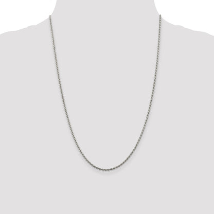 Sterling Silver Rhodium-plated 1.85mm Diamond-cut Rope Chain