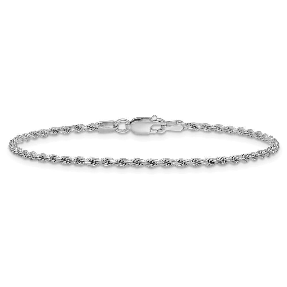 Sterling Silver Rhodium-plated 1.85mm Diamond-cut Rope Chain Anklet