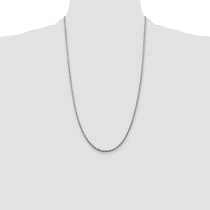 Sterling Silver Rhodium-plated 2.25mm Diamond-cut Rope Chain
