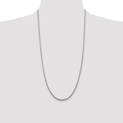 Sterling Silver Rhodium-plated 2.25mm Diamond-cut Rope Chain