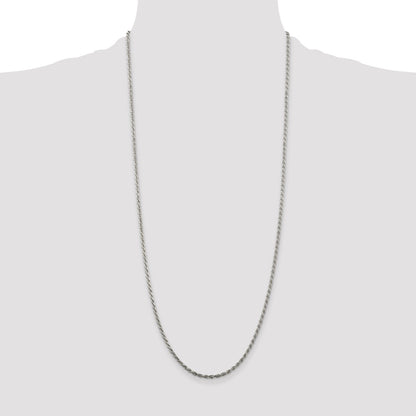 Sterling Silver Rhodium-plated 2.25mm Diamond-cut Rope Chain