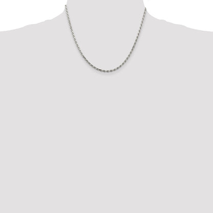 Sterling Silver 2.5mm Diamond-cut Rope Chain w/2in ext.