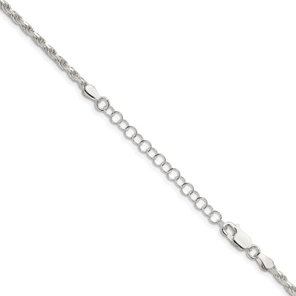 Sterling Silver 2.5mm Diamond-cut Rope Chain w/2in ext.