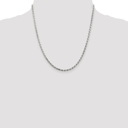 Sterling Silver Rhodium-plated 2.5mm Diamond-cut Rope Chain