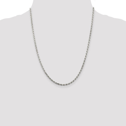 Sterling Silver Rhodium-plated 2.5mm Diamond-cut Rope Chain