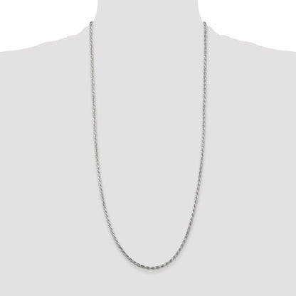 Sterling Silver Rhodium-plated 2.5mm Diamond-cut Rope Chain