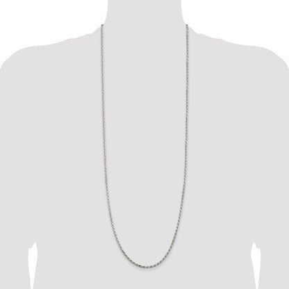 Sterling Silver Rhodium-plated 2.5mm Diamond-cut Rope Chain