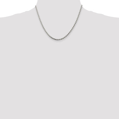 Sterling Silver 2.75mm Diamond-cut Rope Chain w/2in ext.
