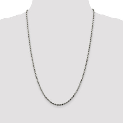 Sterling Silver Rhodium-plated 2.75mm Diamond-cut Rope Chain