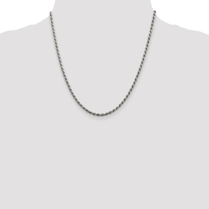 Sterling Silver Rhodium-plated 2.75mm Diamond-cut Rope Chain