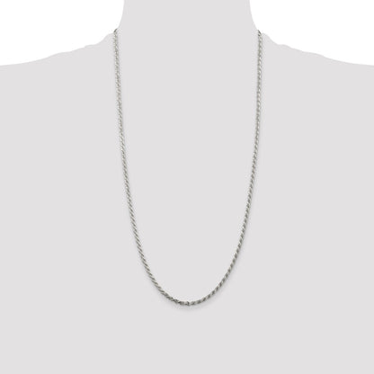 Sterling Silver Rhodium-plated 2.75mm Diamond-cut Rope Chain