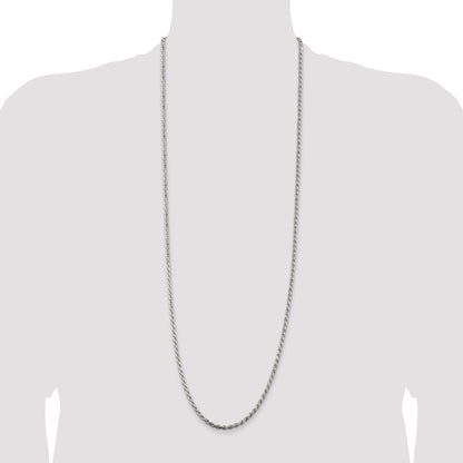 Sterling Silver Rhodium-plated 3.2mm Diamond-cut Rope Chain