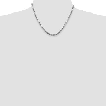 Sterling Silver Rhodium-plated 3.75mm Diamond-cut Rope Chain