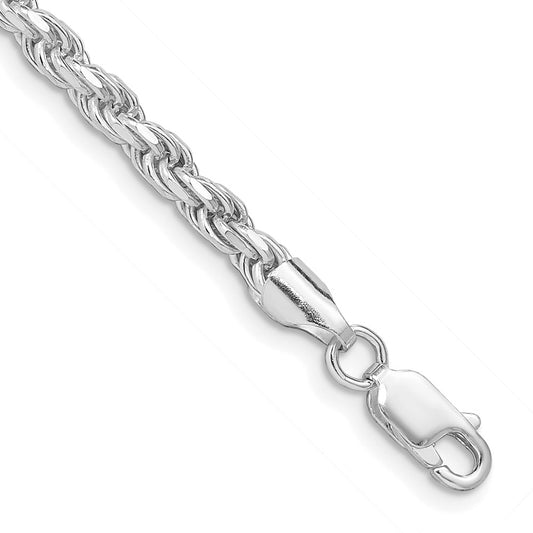 Sterling Silver Rhodium-plated 3.75mm Diamond-cut Rope Chain