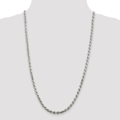 Sterling Silver Rhodium-plated 4.6mm Diamond-cut Rope Chain
