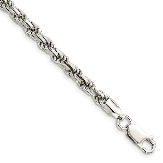 Sterling Silver Rhodium-plated 4.6mm Diamond-cut Rope Chain
