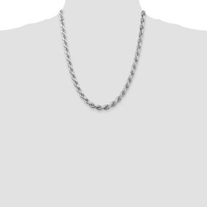 Sterling Silver Rhodium-plated 6.5mm Diamond-cut Rope Chain
