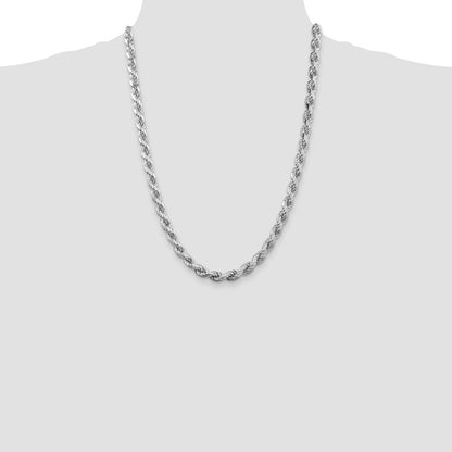 Sterling Silver Rhodium-plated 6.5mm Diamond-cut Rope Chain