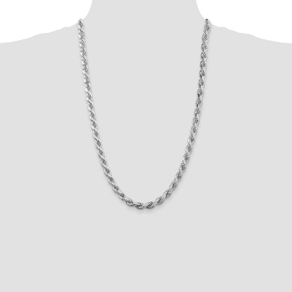 Sterling Silver Rhodium-plated 6.5mm Diamond-cut Rope Chain