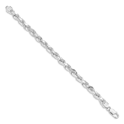 Sterling Silver Rhodium-plated 6.5mm Diamond-cut Rope Chain