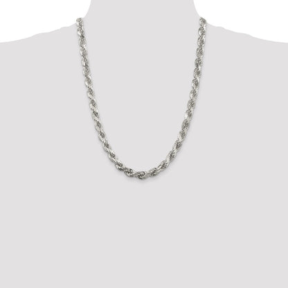 Sterling Silver 7.8mm Diamond-cut Rope Chain