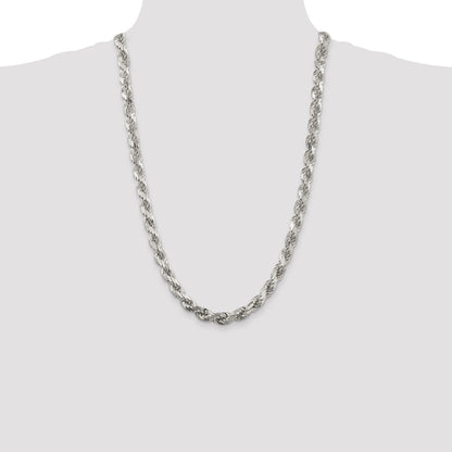 Sterling Silver 7.8mm Diamond-cut Rope Chain