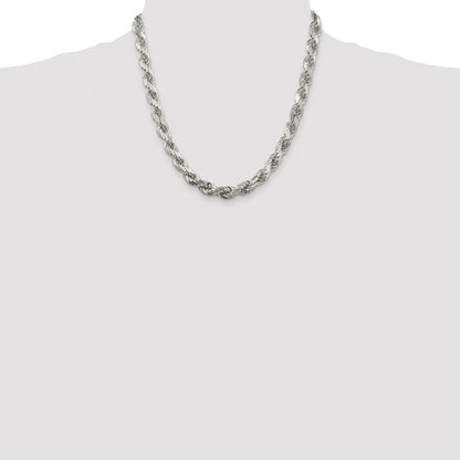 Sterling Silver Rhodium-plated 7.8mm Diamond-cut Rope Chain