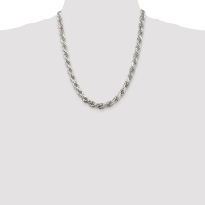 Sterling Silver Rhodium-plated 7.8mm Diamond-cut Rope Chain