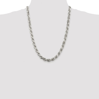 Sterling Silver Rhodium-plated 7.8mm Diamond-cut Rope Chain