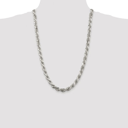 Sterling Silver Rhodium-plated 7.8mm Diamond-cut Rope Chain