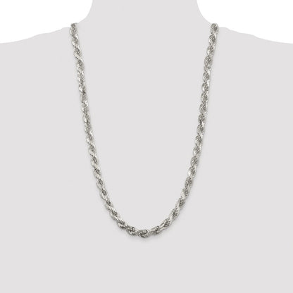Sterling Silver Rhodium-plated 7.8mm Diamond-cut Rope Chain