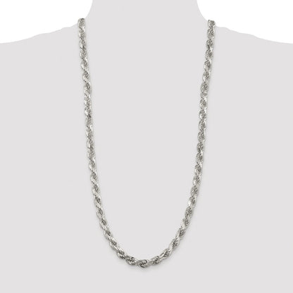 Sterling Silver Rhodium-plated 7.8mm Diamond-cut Rope Chain