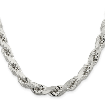 Sterling Silver 9.0mm Diamond-cut Rope Chain