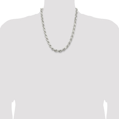 Sterling Silver 9.0mm Diamond-cut Rope Chain