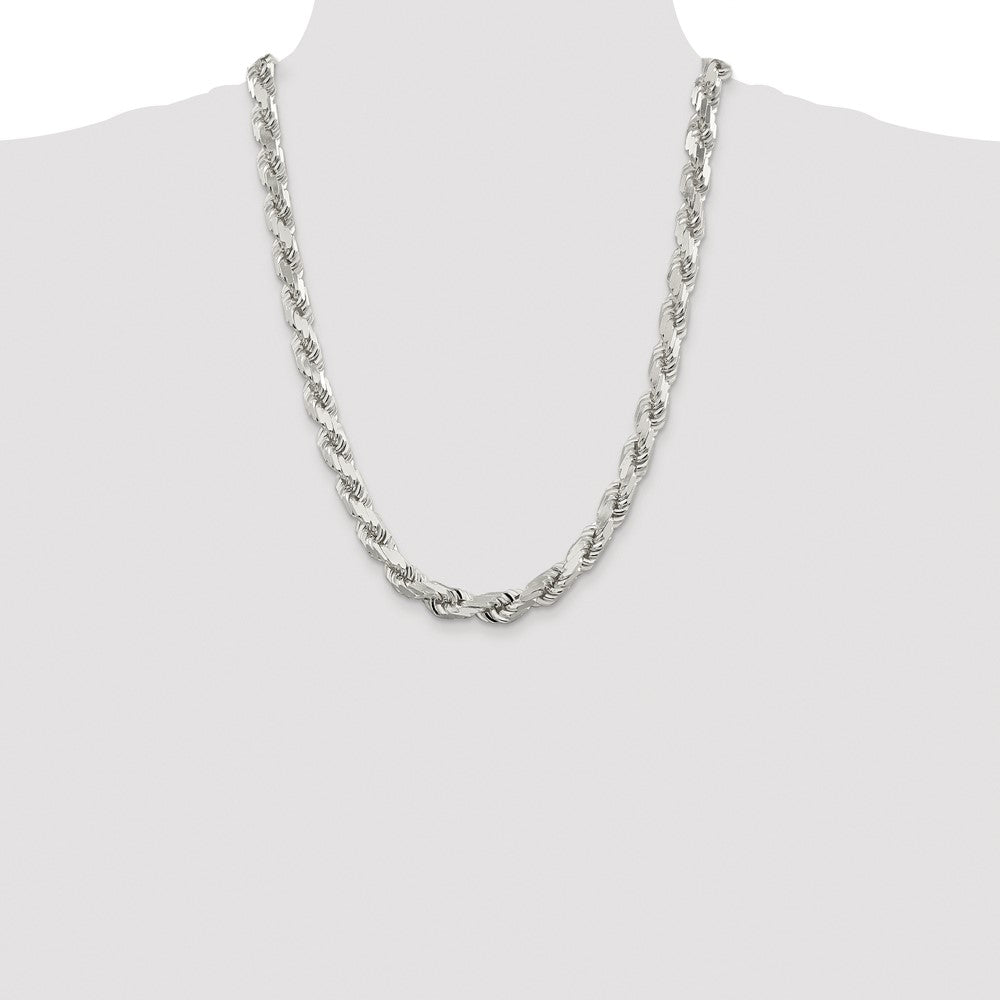 Sterling Silver Rhodium-plated 9.0mm Diamond-cut Rope Chain