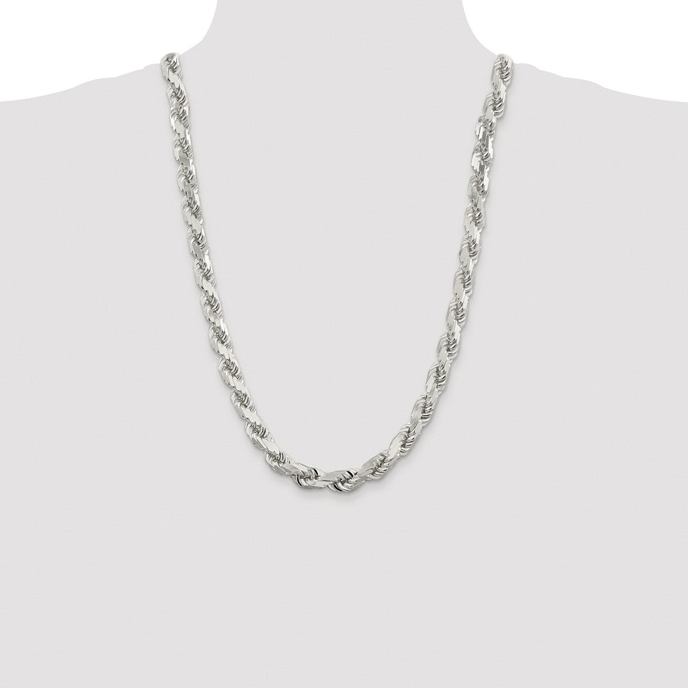 Sterling Silver Rhodium-plated 9.0mm Diamond-cut Rope Chain