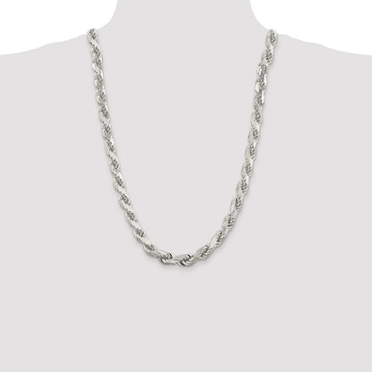 Sterling Silver Rhodium-plated 9.0mm Diamond-cut Rope Chain