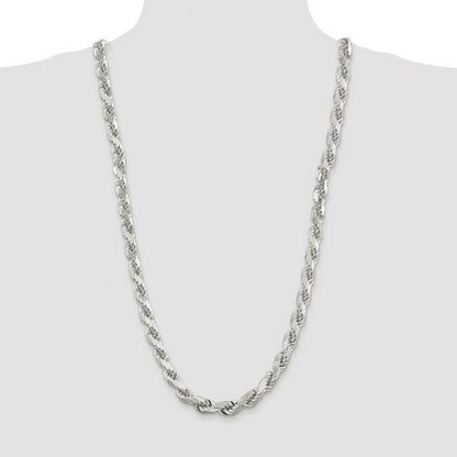 Sterling Silver Rhodium-plated 9.0mm Diamond-cut Rope Chain