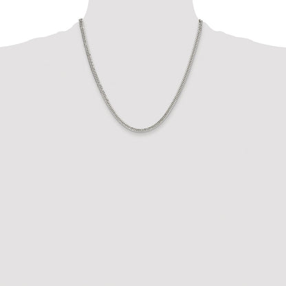 Sterling Silver Rhodium-plated 3.9mm Double Diamond-cut Curb Chain