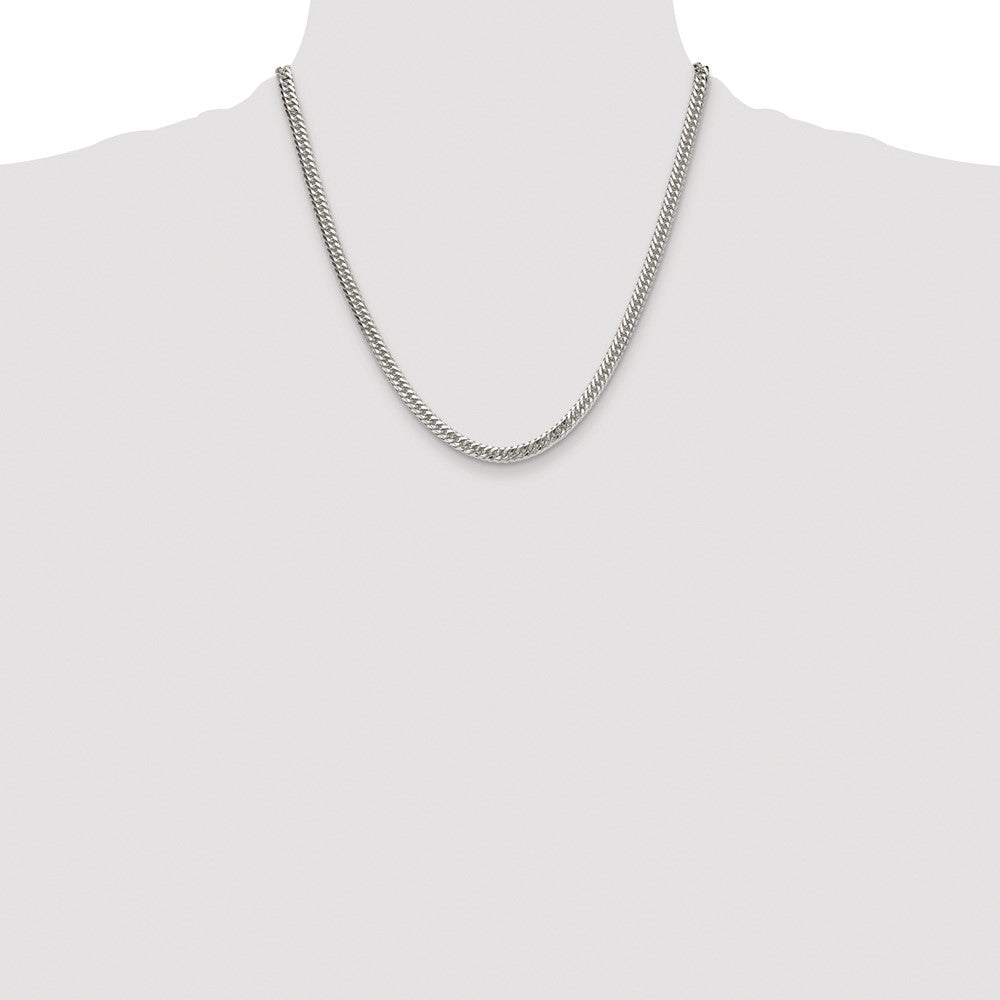 Sterling Silver Rhodium-plated 4.8mm Double Diamond-cut Curb Chain