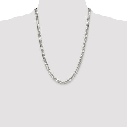Sterling Silver Rhodium-plated 5.7mm Double Diamond-cut Curb Chain