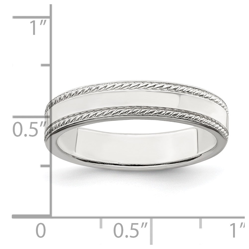 Sterling Silver 4mm Flat with Rope Edge Size 5 Band