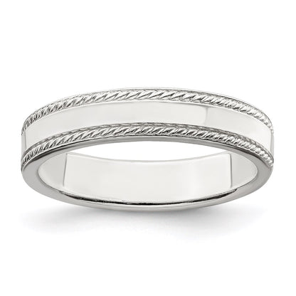 Sterling Silver 4mm Flat with Rope Edge Size 5 Band