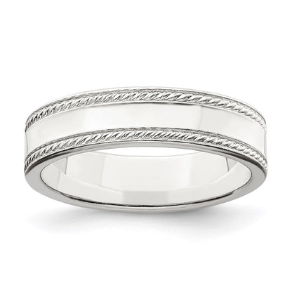 Sterling Silver 5mm Flat with Rope Edge Size 6 Band