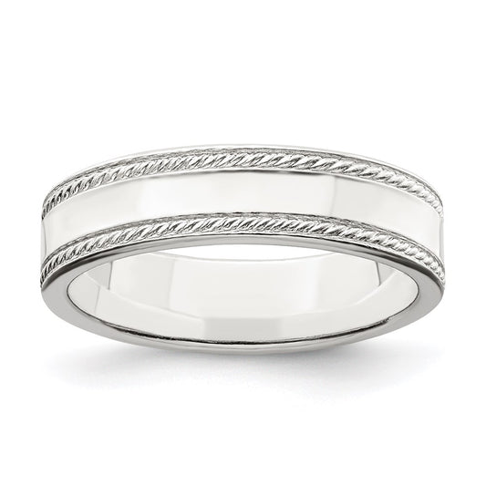 Sterling Silver 5mm Flat with Rope Edge Size 6 Band