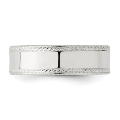 Sterling Silver 6mm Flat with Rope Edge Size 9 Band